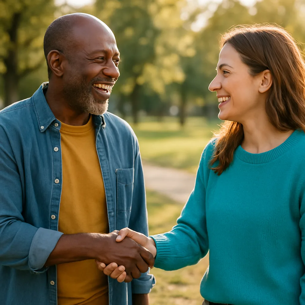 Two people meeting at a local park — genuinely local Cornwall dating